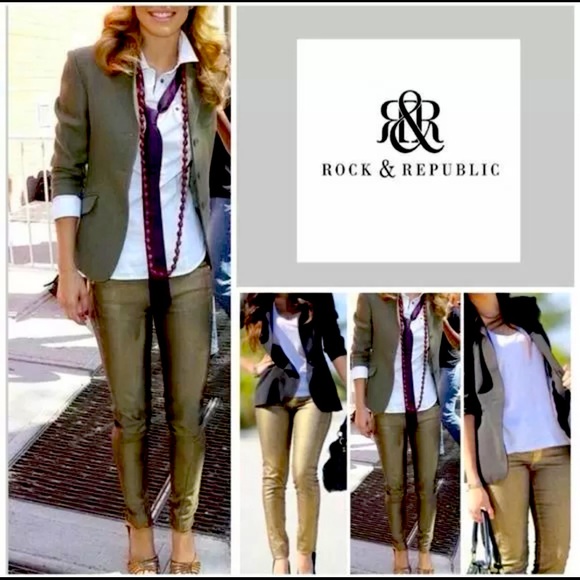 Rock & Republic Gold foiled Berlin Jeans size 2 - Picture 1 of 9